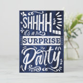 Rustic Navy Blue Wood Shh Surprise Birthday Party 招待状 (スタンド正面)