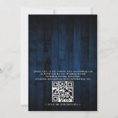 Rustic Navy Blue Wood String Light QR Code Wedding 招待状 (裏面)