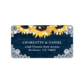 Rustic Navy Blue Wood Sunflower Address Labels ラベル (正面)