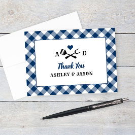 Rustic Navy Gingham Plaid BBQ Wedding Monogram サンキューカード