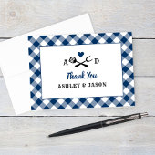 Rustic Navy Gingham Plaid BBQ Wedding Monogram サンキューカード