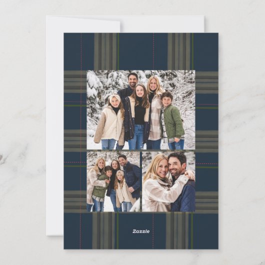 Rustic Navy Plaid Greenery Christmas 4 Photo シーズンカード (裏面)