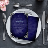 Rustic Navy Wood Baby's Breath Floral Wedding 招待状