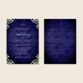 Rustic Navy Wood Baby's Breath Floral Wedding 招待状