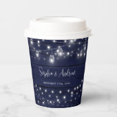 Rustic Navy Wood Mason Jars Lights Wedding 紙コップ (正面)