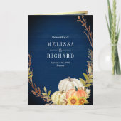 Rustic Navy Wood Sunflower Pumpkin QR Code Wedding 招待状 (正面)