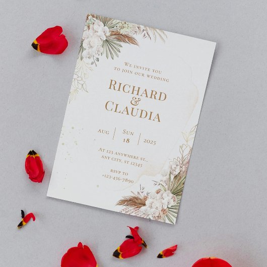 Rustic Neutral Boho Floral & Elegant Wedding 招待状