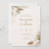 Rustic Neutral Boho Floral & Elegant Wedding  招待状 (正面)