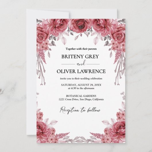 Rustic Neutral Boho Floral Wedding 招待状 (正面)