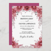 Rustic Neutral Boho Floral Wedding 招待状 (正面/裏面)