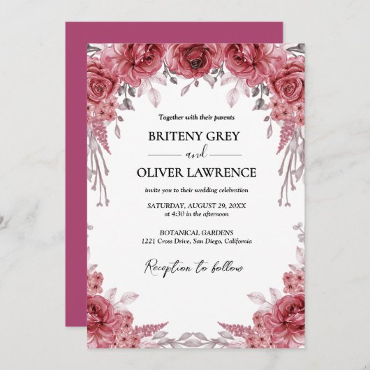 Rustic Neutral Boho Floral Wedding 招待状 (正面/裏面)