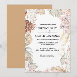 Rustic Neutral Boho Floral Wedding 招待状