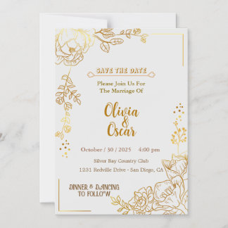 Rustic Neutral Boho Floral Wedding Invitation マグネット招待状