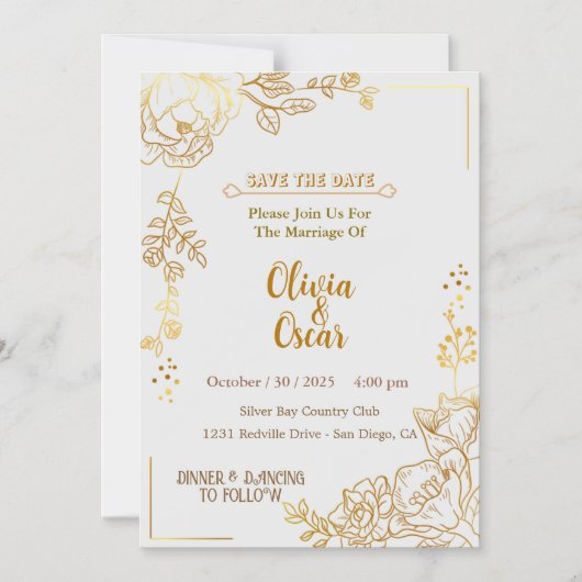 Rustic Neutral Boho Floral Wedding Invitation マグネット招待状 (正面)
