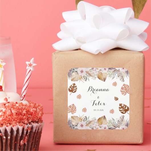 Rustic Neutral Boho Wedding スクエアシール (パーティー)