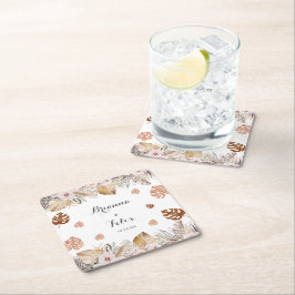 Rustic Neutral Boho Wedding スクエアペーパーコースター