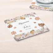 Rustic Neutral Boho Wedding スクエアペーパーコースター (アングル)