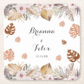 Rustic Neutral Boho Wedding スクエアペーパーコースター (正面)