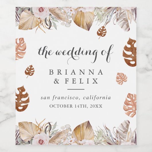 Rustic Neutral Boho Wedding ワインラベル (シングルラベル)