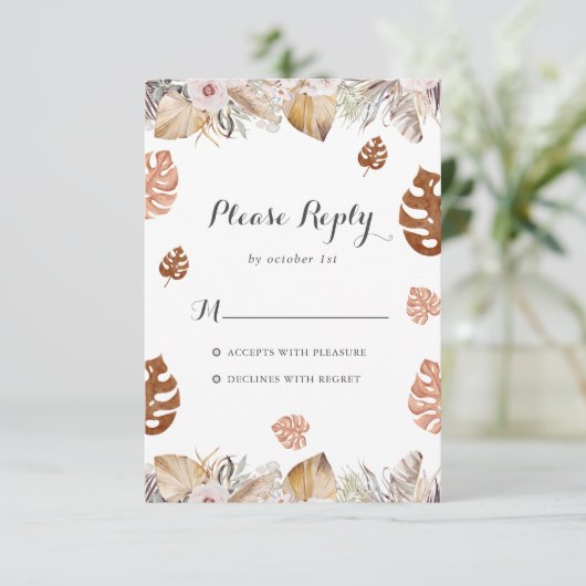 Rustic Neutral Boho Wedding 出欠カード (スタンド正面)