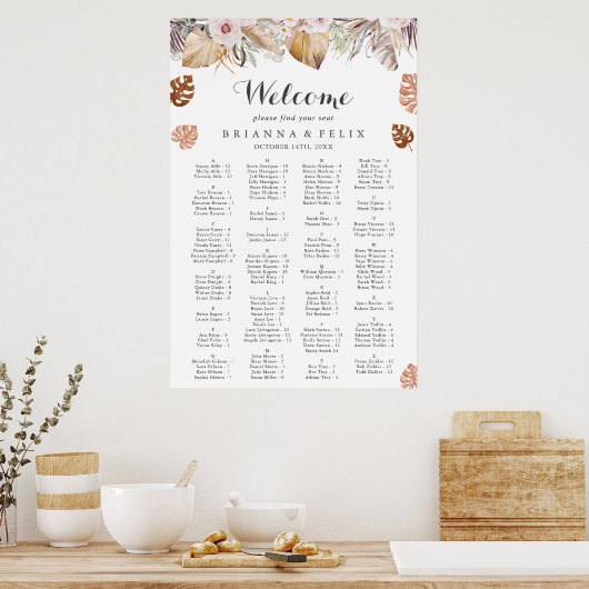 Rustic Neutral Boho Wedding Seating Chart ポスター (キッチン)