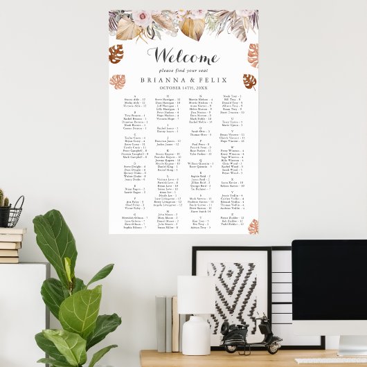 Rustic Neutral Boho Wedding Seating Chart ポスター (ホームオフィス)