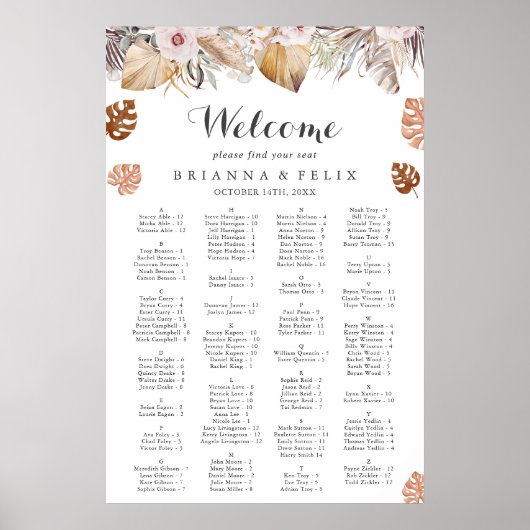 Rustic Neutral Boho Wedding Seating Chart ポスター (正面)