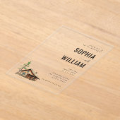 Rustic Neutral Cabin Illustration アクリル招待状 (レイダウン)
