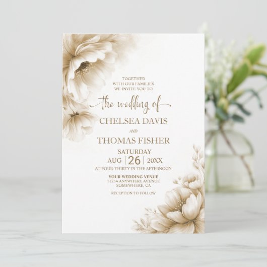 Rustic Neutral Floral Wedding 招待状 (スタンド正面)