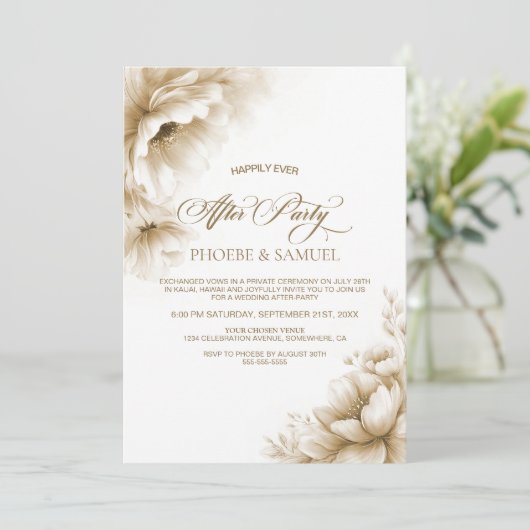 Rustic Neutral Floral Wedding After Party 招待状 (スタンド正面)