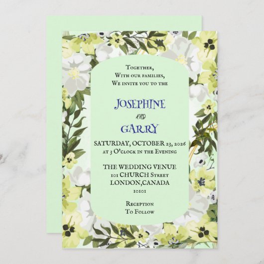 Rustic Neutral Floral Wedding Invitation 招待状 (正面/裏面)