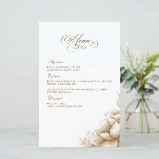 Rustic Neutral Floral Wedding Menu (スタンド正面)