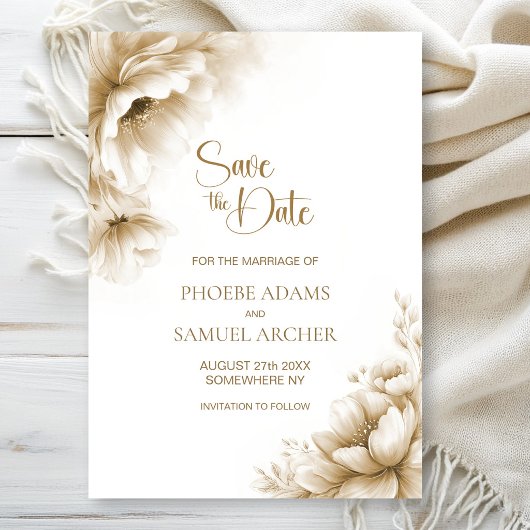 Rustic Neutral Floral Wedding Save the Date セーブザデート