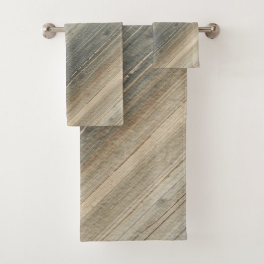 Rustic Neutral Gray Brown Abstract Stripe バスタオルセット (インサイチュ)