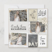 Rustic Neutral Ivory Floral Photo Graduation Girl 案内状 (正面)
