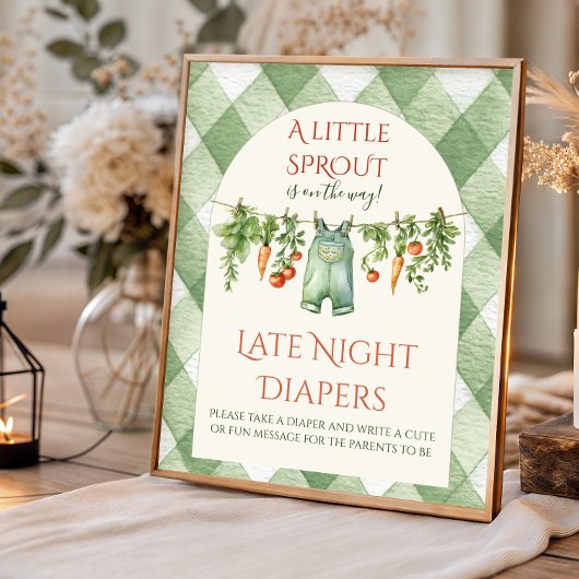Rustic Neutral Sprout Baby Shower Diaper Fun ポスター