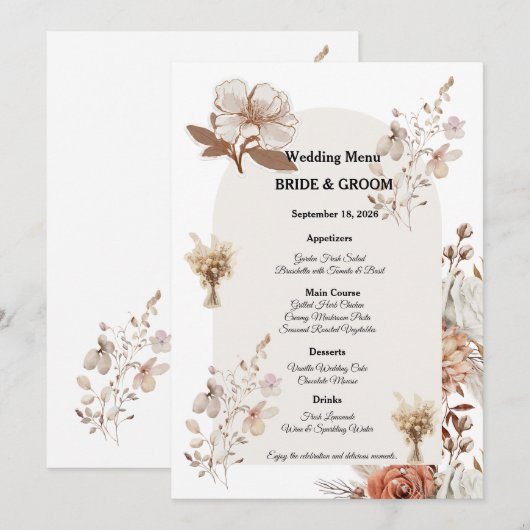 Rustic Neutral Wedding Menu Design メニュー (正面/裏面)