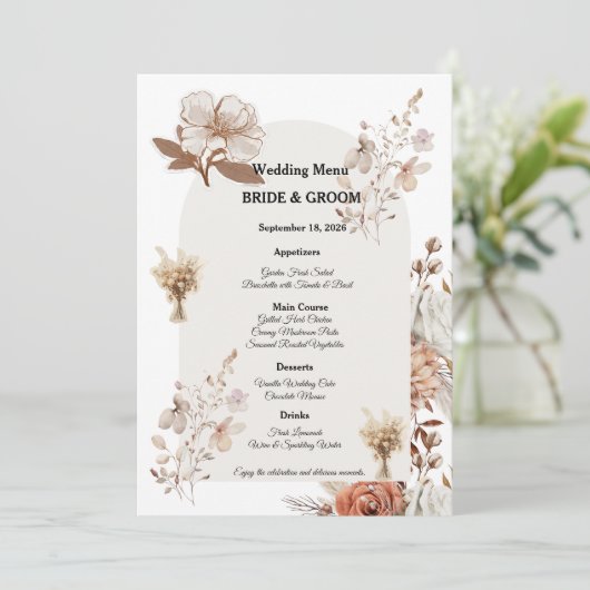 Rustic Neutral Wedding Menu Design メニュー (スタンド正面)