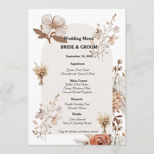 Rustic Neutral Wedding Menu Design メニュー (正面)
