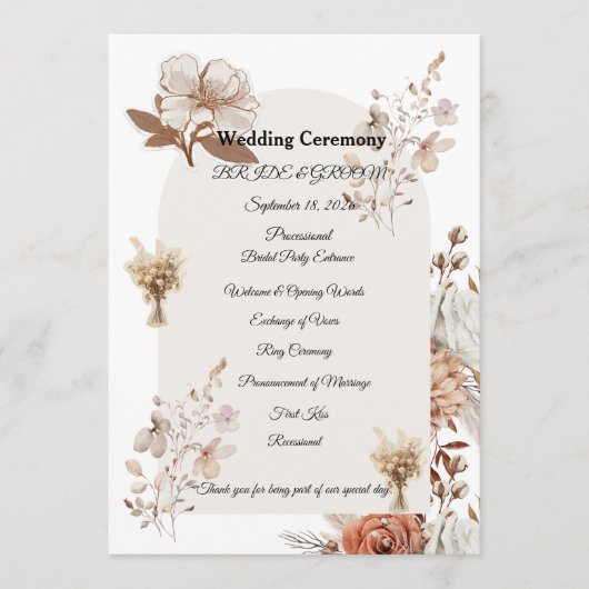 Rustic Neutral Wedding Program プログラム (正面)