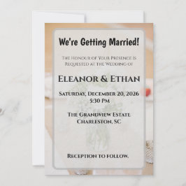 Rustic Neutral White Rose Burlap Mason Jar Wedding 招待状