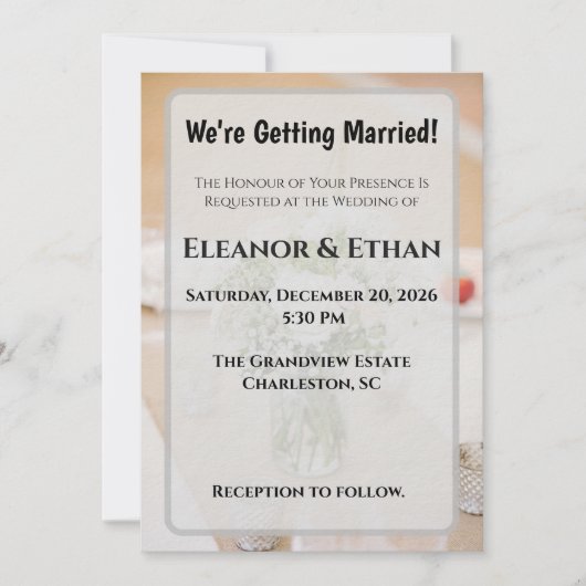 Rustic Neutral White Rose Burlap Mason Jar Wedding 招待状 (正面)