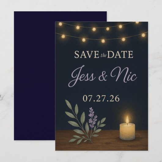 Rustic Night Glow Save the Date Card – Flat Card (正面/裏面)