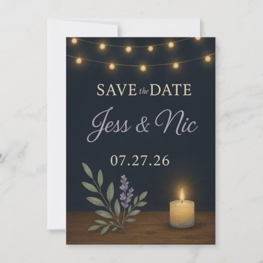 Rustic Night Glow Save the Date Card – Flat Card (正面)