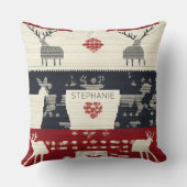 Rustic Nordic Reindeer & Snowflake | Knit Pattern クッション (裏面)