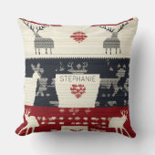 Rustic Nordic Reindeer & Snowflake | Knit Pattern クッション (正面)