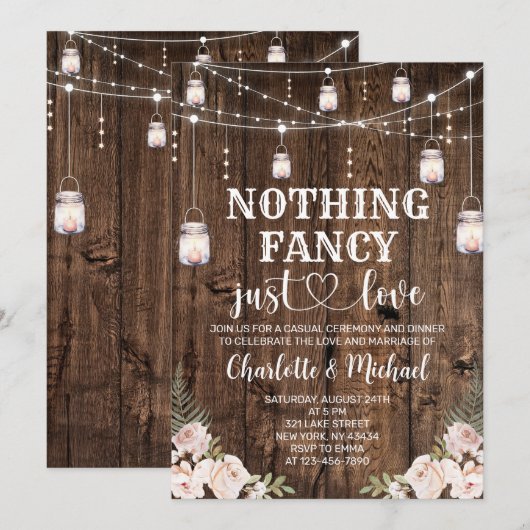 Rustic Nothing Fancy Just Love Wedding 招待状 (正面/裏面)