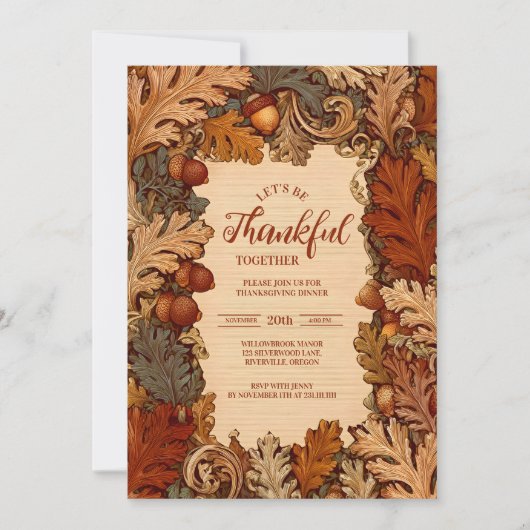 Rustic Oak Harvest Thanksgiving Celebration 招待状 (正面)