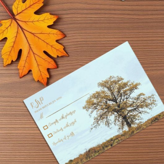 Rustic Oak Tree Autumn Wedding 出欠カード