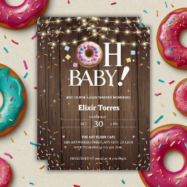 Rustic Oh Baby ドーナツ & スプリンクル かわいい ベビーシャワー 招待状